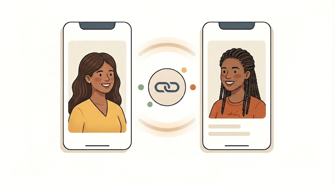 Illustration of two people making a new connection through Ink and Connect